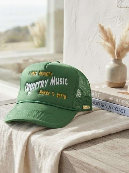 Coco V Boutique Accessories - ​"I Have Anxiety & Country Music" Graphic Trucker Hat | Kelly Green